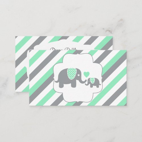 White Green  Gray Stripe Elephants Diaper Raffle Enclosure Card