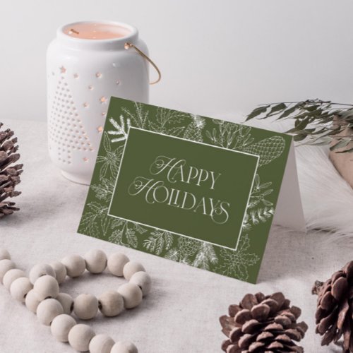 White  Green Holiday Botanical Line Art Photo