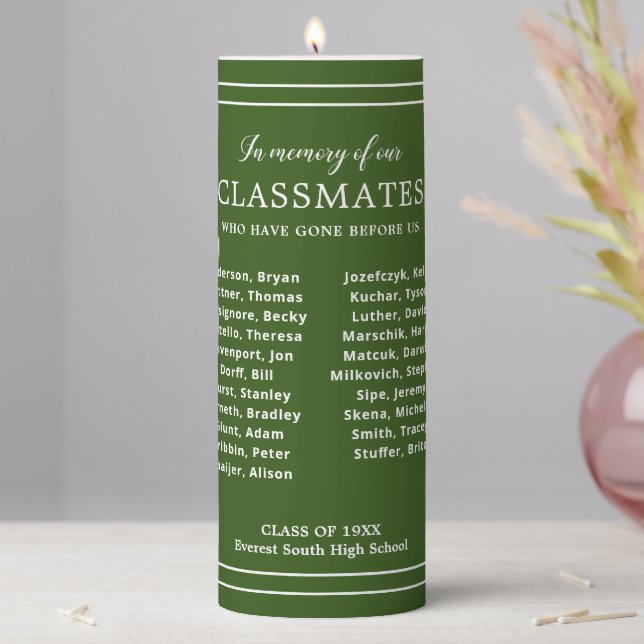 White Green In Memory Of Classmates School Reunion Pillar Candle (In Situ)