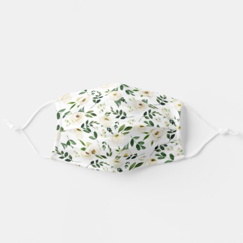 White  Green  Ivory Watercolor Floral Pattern Adult Cloth Face Mask