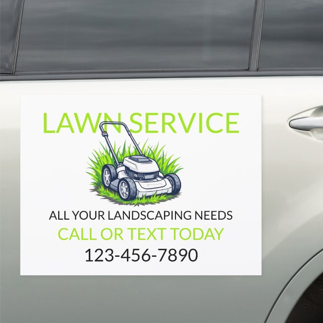 White Green Lawn Care and Service Professional Car Magnet (Creator Uploaded)
