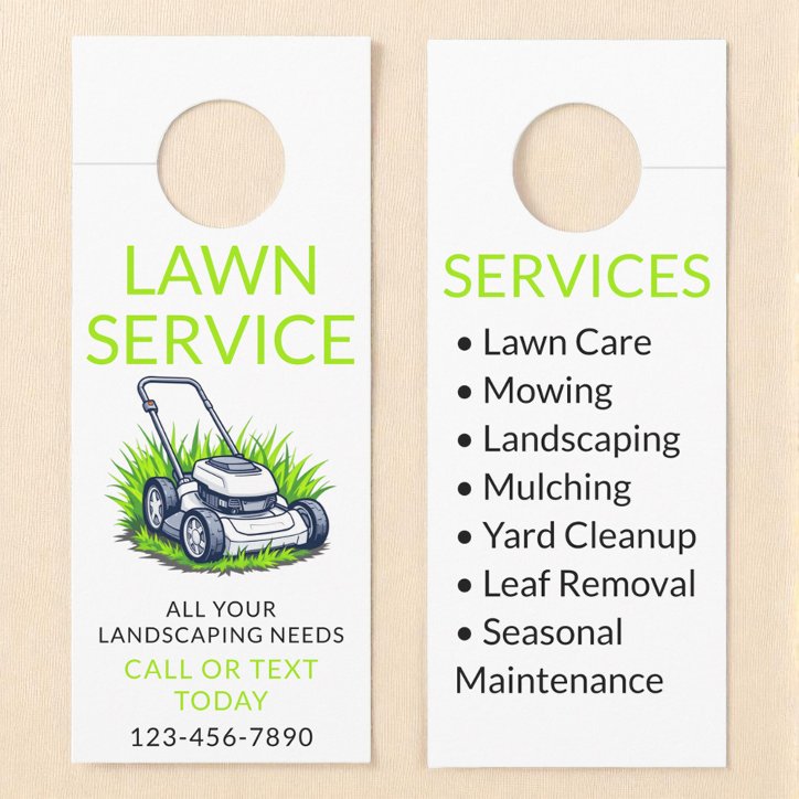White Green Lawn Care And Service Professional Door Hanger