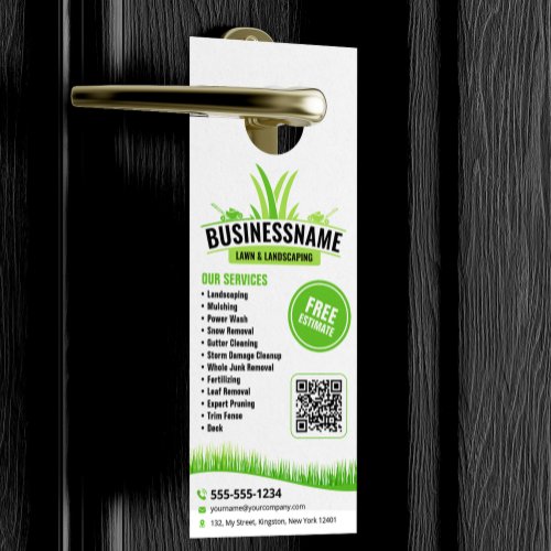 White Green Lawn Care Landscaping Mowing Lawncare Door Hanger