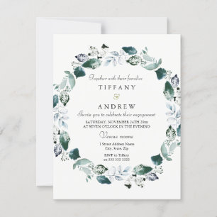 White Green Leaf Wreath Engagement Party Invite