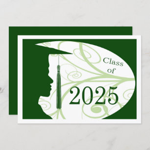 White/Green Man Silhouette 2025 Graduation Party Invitation