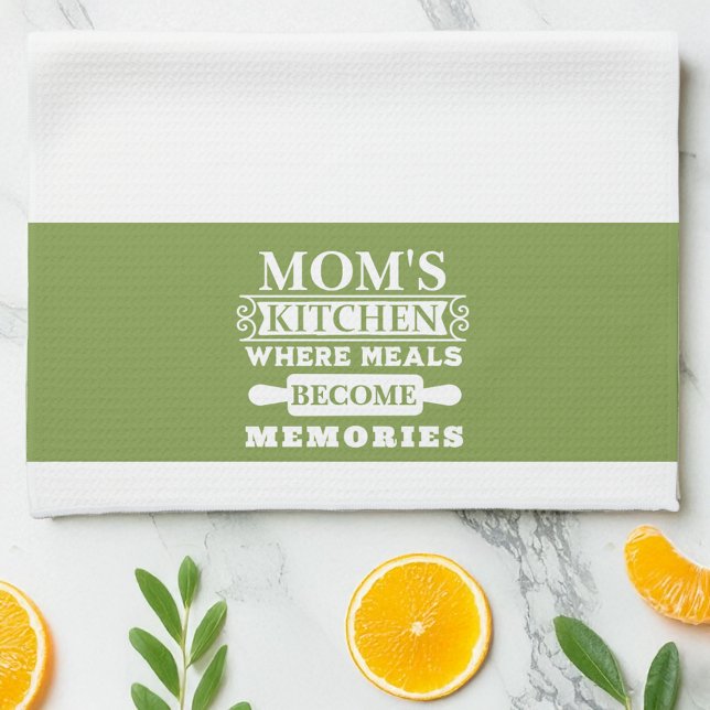 White Green Mom's Meals Become Memories Kitchen Towel (Creator Uploaded)