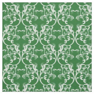 White Green Parisian Damask Pattern Fabric