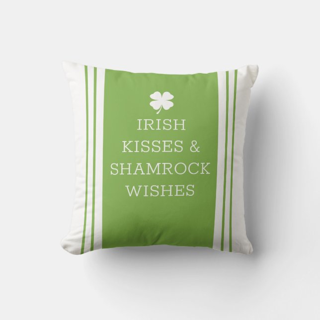 White Green Personalize Message Clover Leaf Throw Pillow (Front)