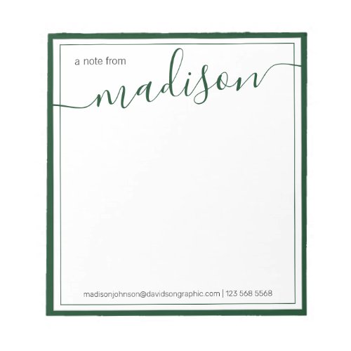 White Green Personalized Name From The Desk Of Notepad