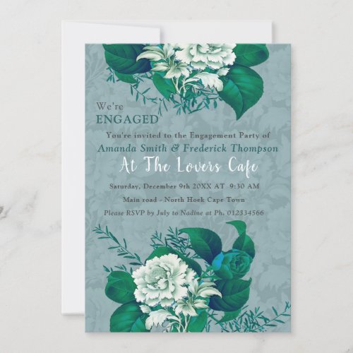 White  Green Rose Flowers design  Invitation