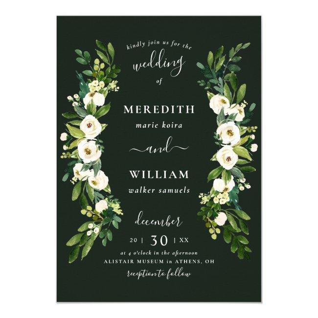 White Green Rose Garden Wedding Invitation