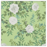 White Green Roses Floral Flowers Fabric