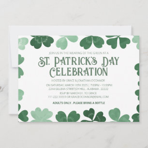 White & Green Shamrock St. Patrick's Day Party Invitation