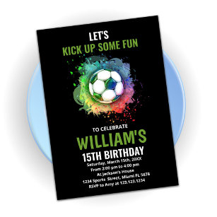 White Green Soccer Birthday Invitations