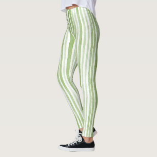 White Green Stripes Leggings