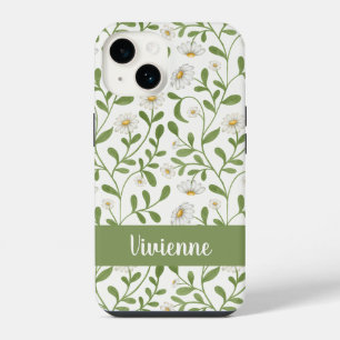 White Green Sunflower Watercolor Wildflower Name iPhone 14 Case