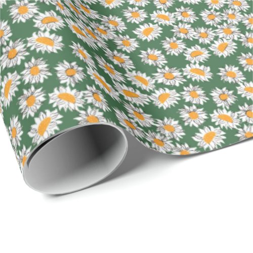 White  Green Sunflowers Wrapping Paper