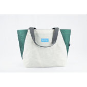 White & Green Tote Beach Bag w/ Grey Strap (Front)
