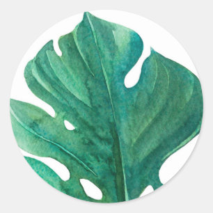 White & Green Tropical Leaf Classy Bridal Shower Classic Round Sticker
