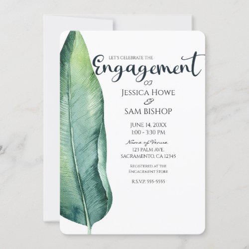 White  Green Tropical Leaf Classy Engagement Invitation