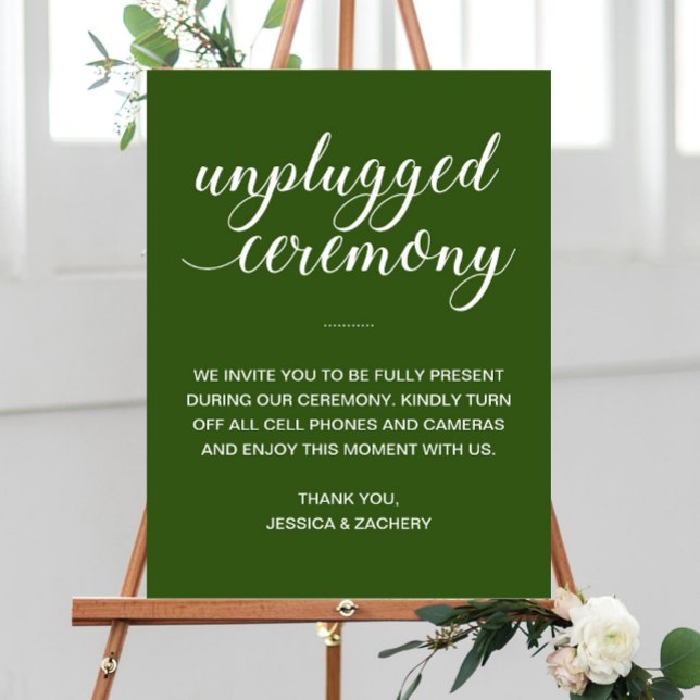 White Green Unplugged Wedding Ceremony No Phones Foam Board (Creator Uploaded)