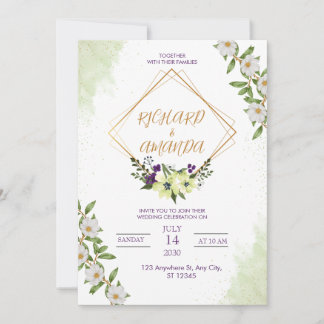 White & Green Watercolor Floral Wedding Invitation
