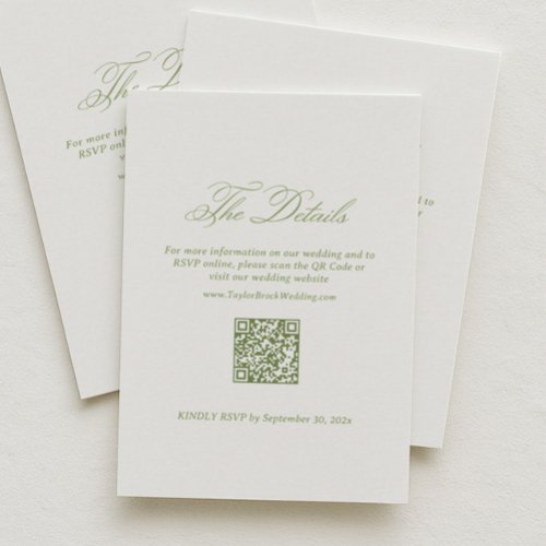 White & Green Wedding Details RSVP Qr Code Enclosure Card