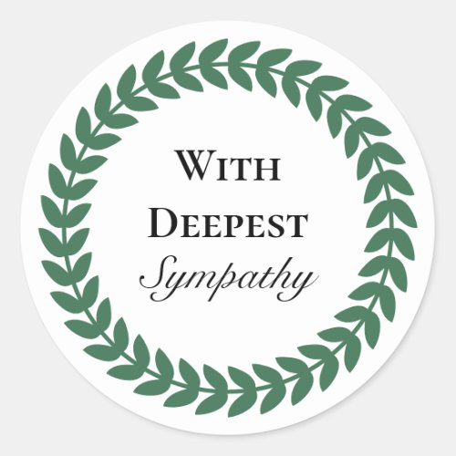 White Green Wreath With Deepest Sympathy Classic Round Sticker