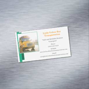 White Green Yellow School Bus Driver  Business Card Magnet