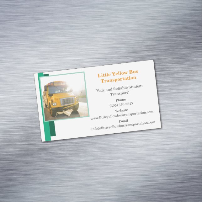 White Green Yellow School Bus Driver  Business Card Magnet (In Situ)