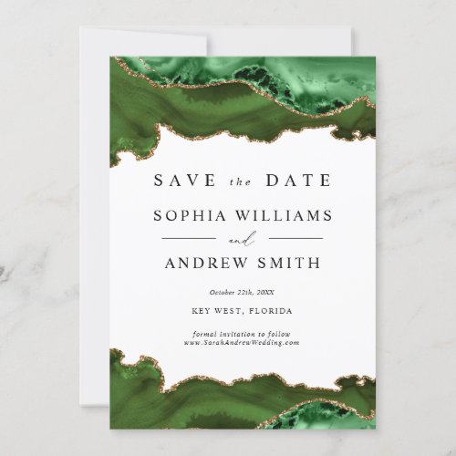 White  Greenery Gold Save the Date Invitation