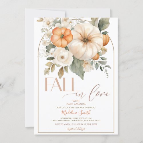 White Greenery Pumpkin Fall In Love Baby Shower Invitation