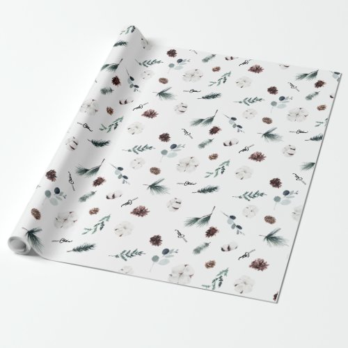 White Greenery Vintage Merry Christmas Wrapping Paper