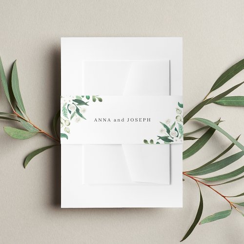 White  Greenhouse Watercolor Botanical Wedding Invitation Belly Band