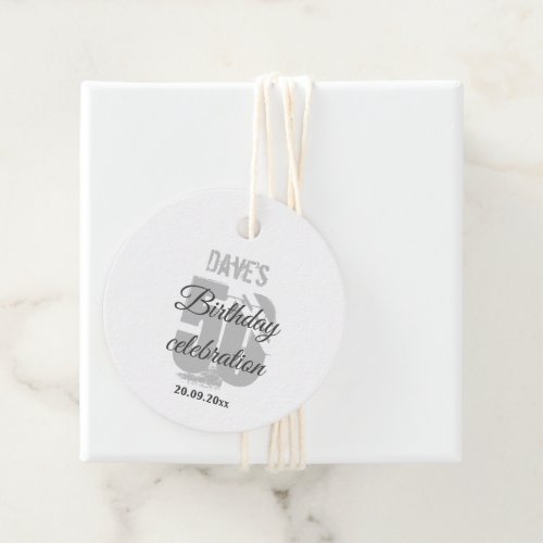 White Grey 50th Any Birthday Party Personalized  Favor Tags