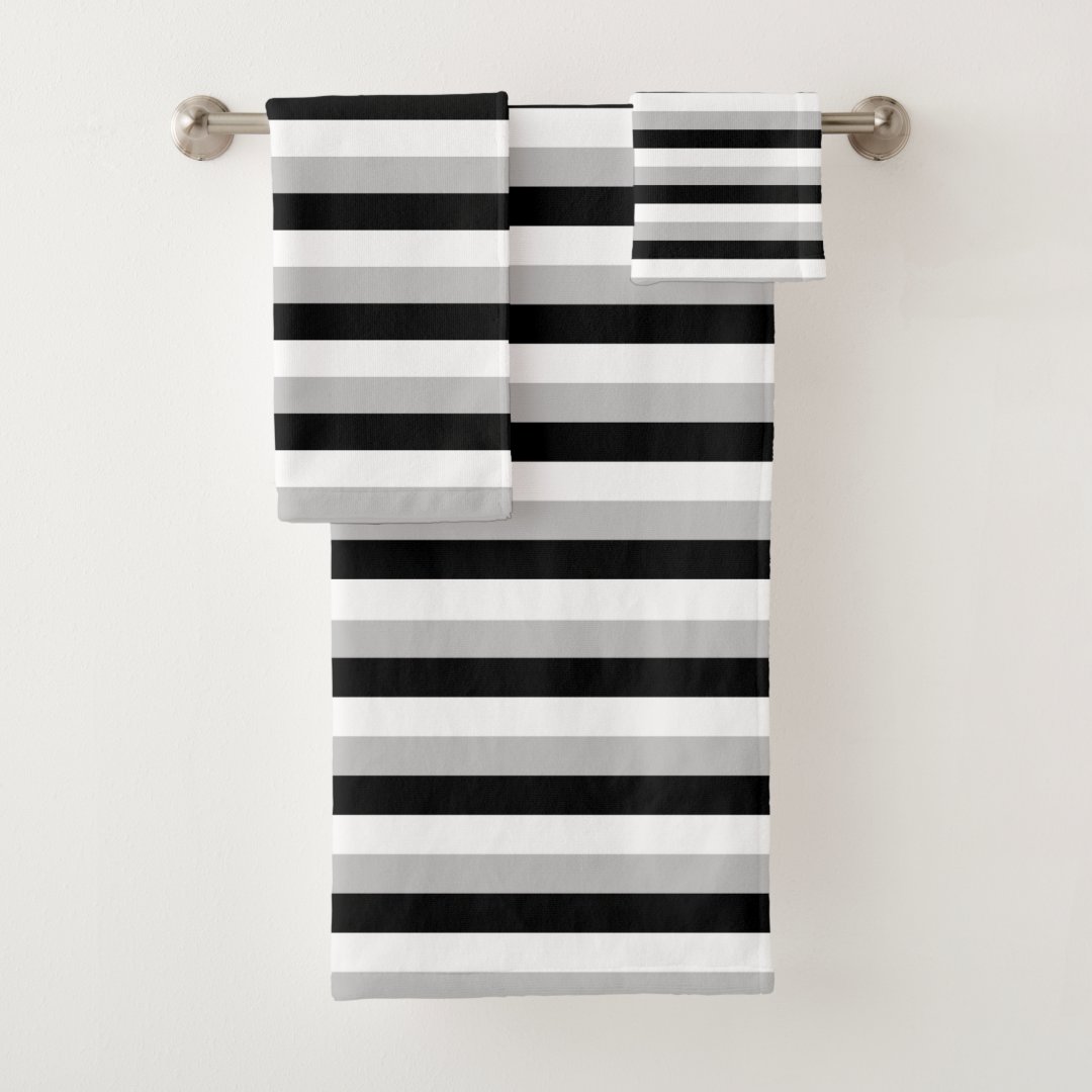 White, Grey and Black Stripes Bath Towel Set | Zazzle