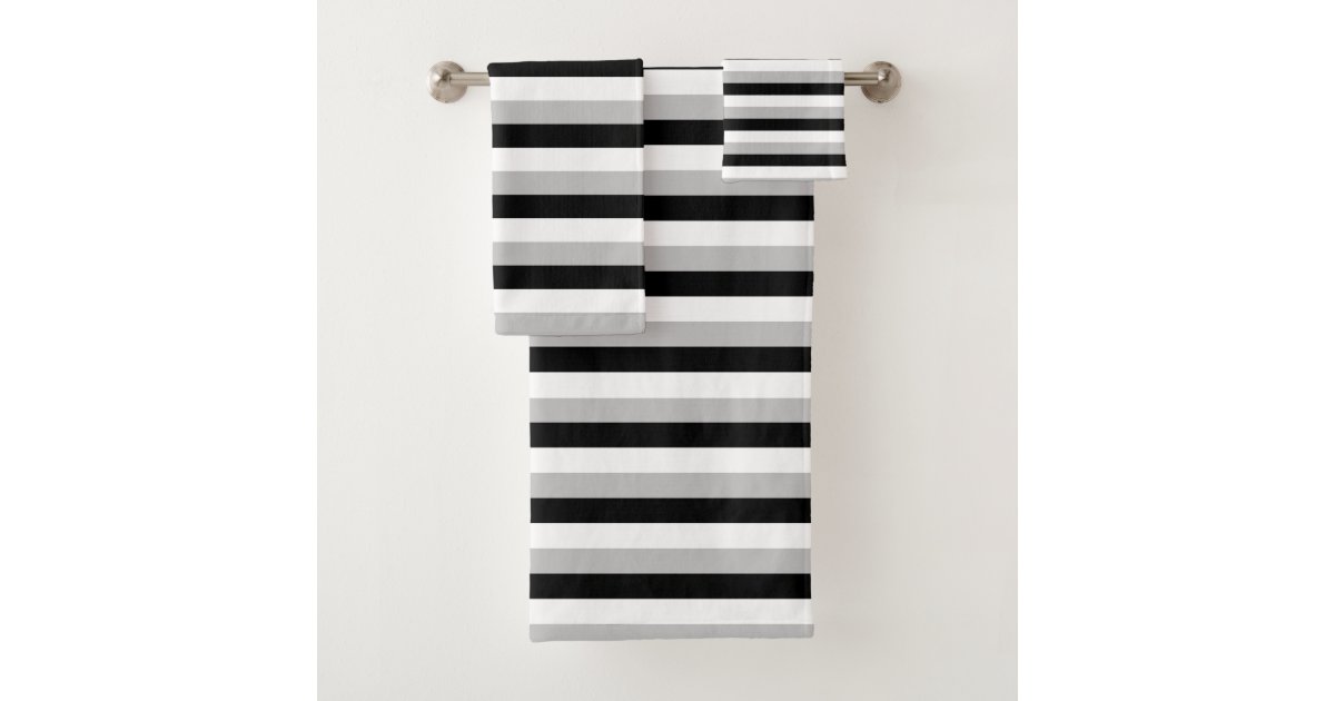 White, Grey and Black Stripes Bath Towel Set Zazzle