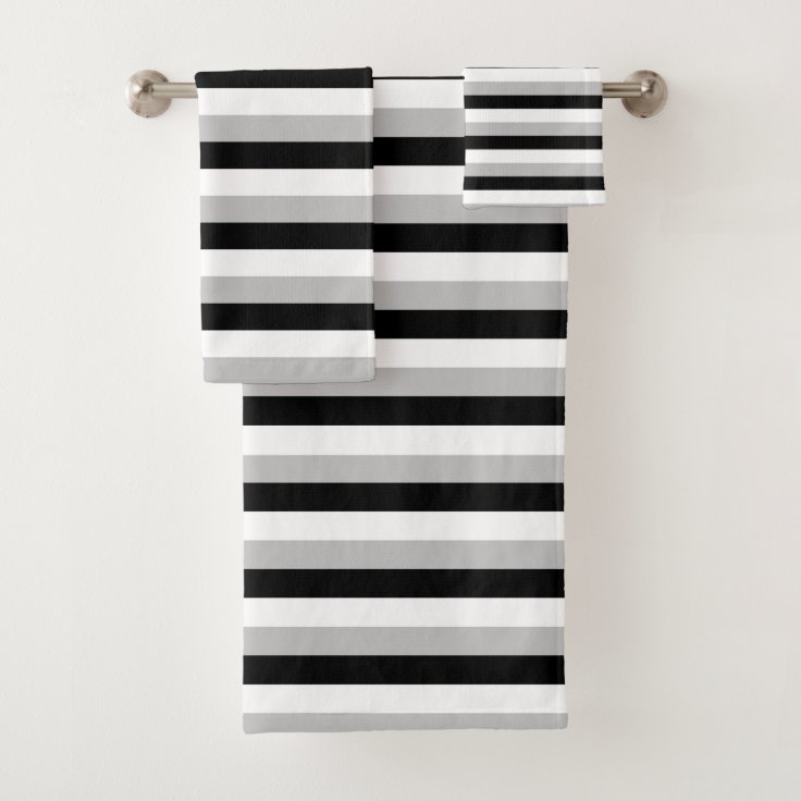 White, Grey and Black Stripes Bath Towel Set | Zazzle