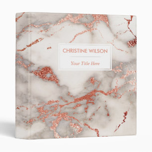 white grey and rose gold marble stone 3 ring binder