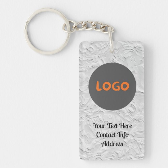 White & Grey Background Custom Logo & QR Code Keychain (Front)