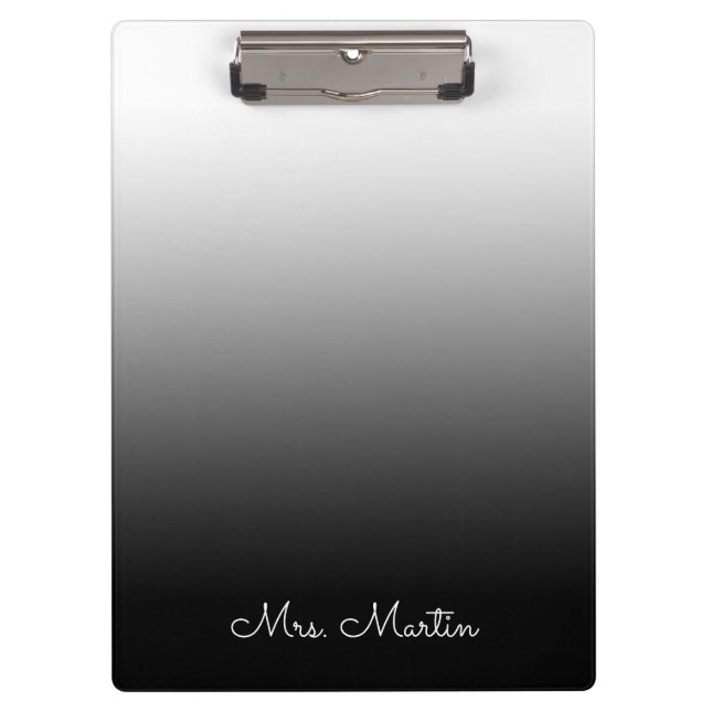 White Grey Black Gradient Personalized Teacher Clipboard (Front)