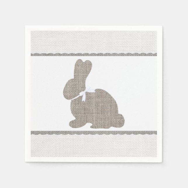 White Grey Burlap Rustic Bunny Easter Baby Shower Napkins (Front)