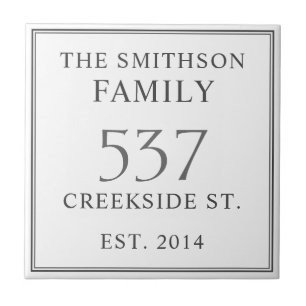 White & Grey Date Established Address House Plaque Ceramic Tile