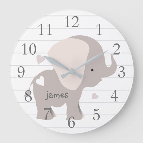 White Grey Elephant Nursery Wall Clock