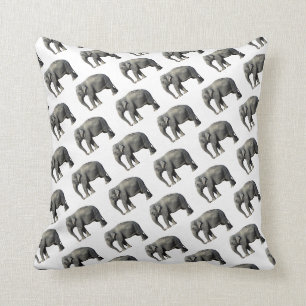 White ,Grey Elephant Print Throw Pillow