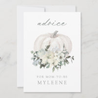 White & Grey Floral Pumpkin Baby Shower Advice Card