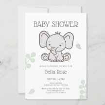 White Grey Gender Neutral Elephant Baby Shower