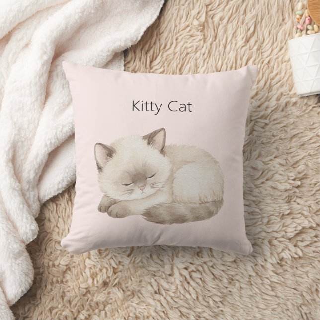 White Grey Kitty Cat Throw Pillow (Blanket)