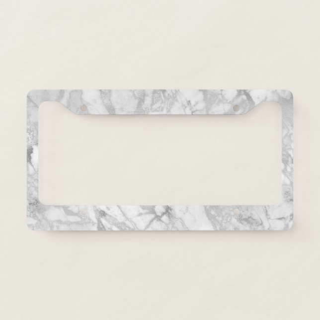 White & Grey Marble License Plate Frame (Front)