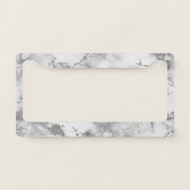 White & Grey Marble License Plate Frame, Vs 2 License Plate Frame (Front)
